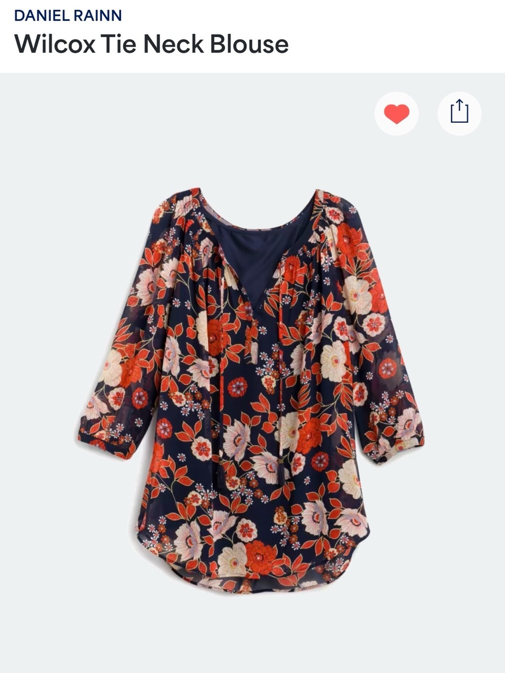 Daniel Rainn Navy Floral Tie-Front Blouse with Red and White Flowers from Stitch